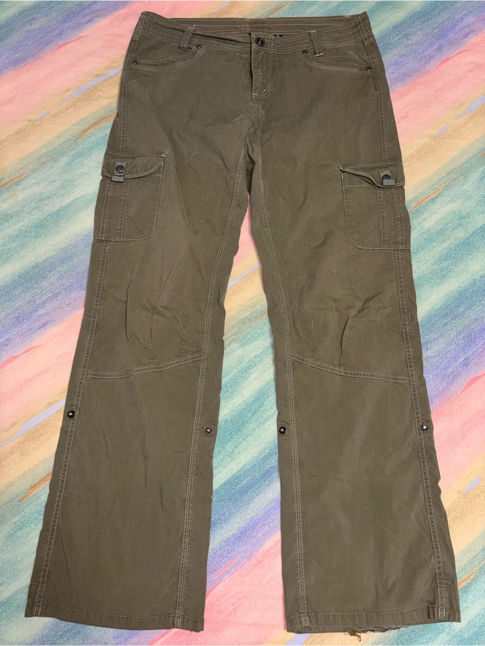 KUHL Splash Khaki Brown Roll-Up Cargo Pants size 12 Short Hiking Outdoor Active